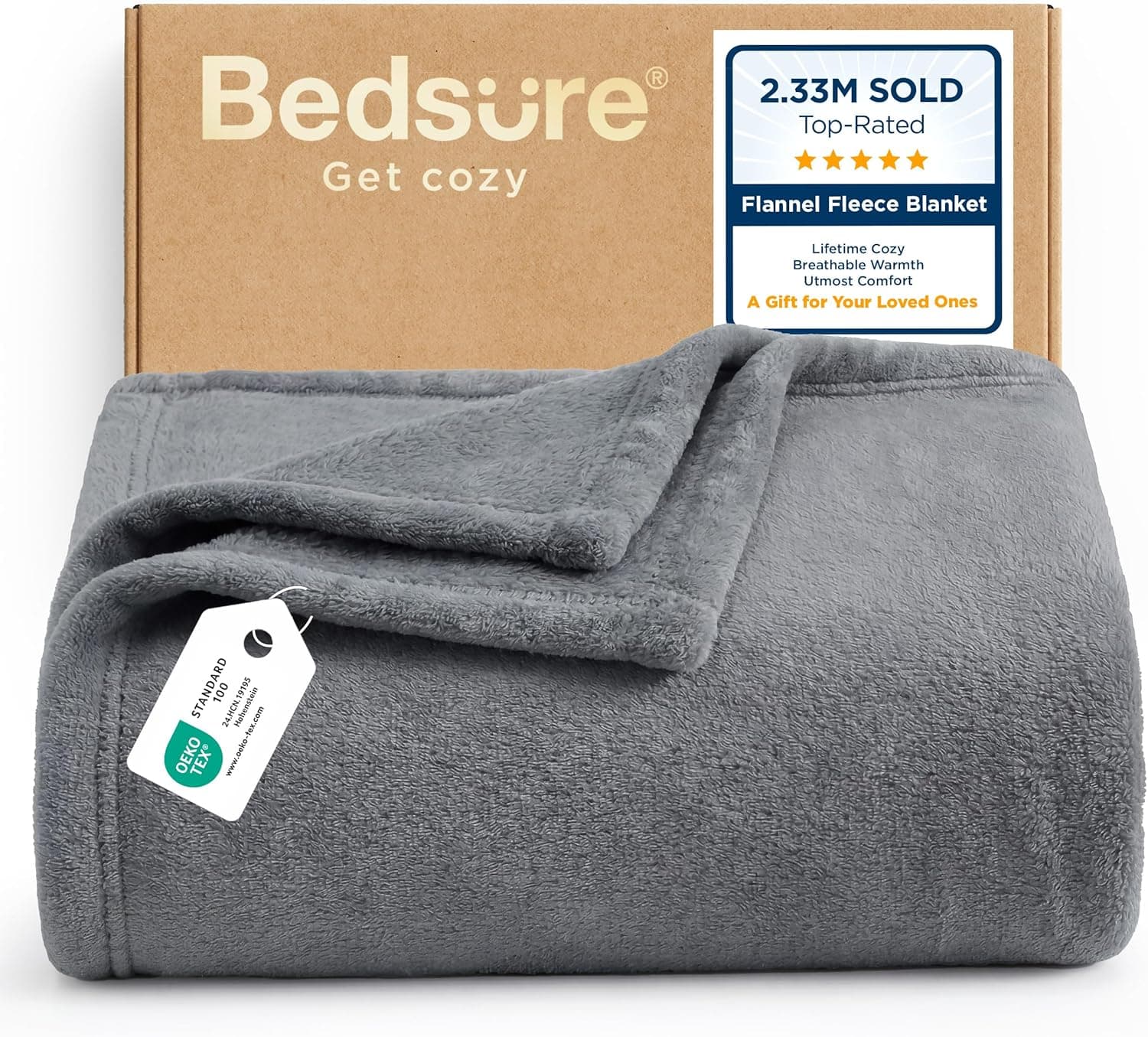 Bedsure GentleSoft Fleece Blanket Twin Size Grey