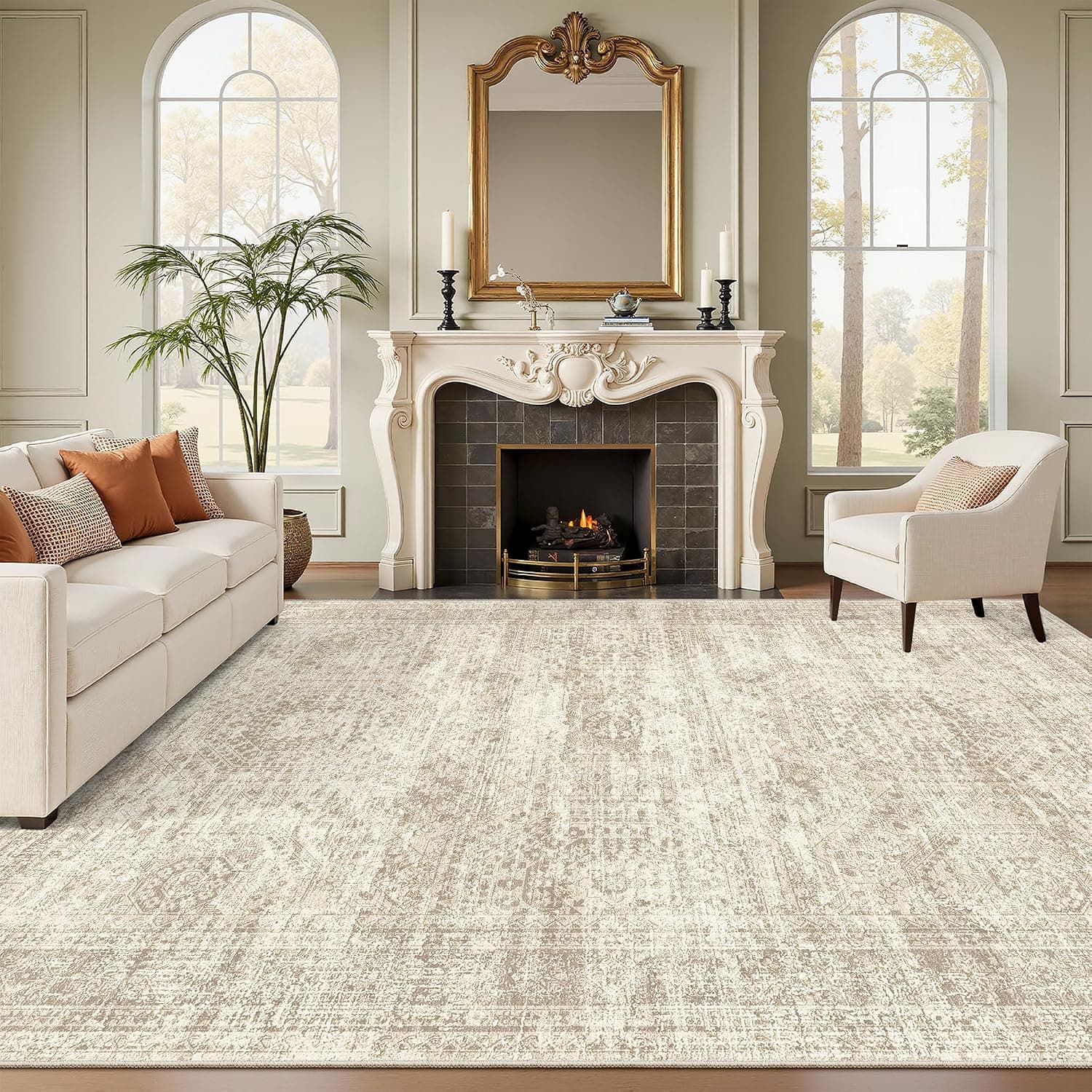 Washable Area Rug 8x10 Beige