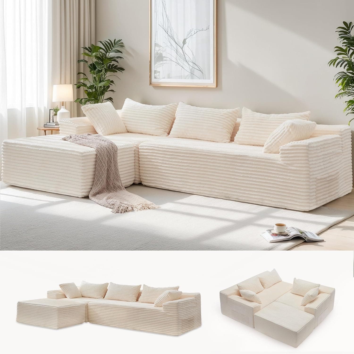 Korser 110" L-Shaped Modular Sectional Sofa with Chaise